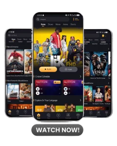 Castle TV App interface mockup showing movies and TV shows on multiple mobile devices